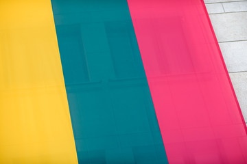Huge Lihtuanian flag on building, closeup view