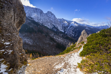 Fototapeta na wymiar Sarnia Skala peak in Tatra mountains at winter, Poland
