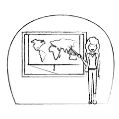 female teacher in geography class vector illustration design