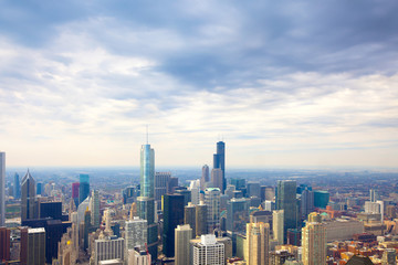 Fototapeta na wymiar Elevated view of the skyline of downtown Chicago, Illinois, USA