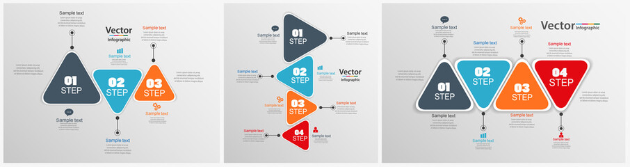 Set of colorful abstract Infographic design. Infographic template of triangular elements. Business concept with  options, steps, parts. Vector banner for web, timeline, workflow. Vector eps10 