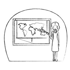 female teacher in geography class vector illustration design