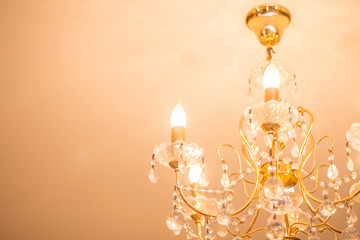 Close up on crystal of contemporary chandelier.