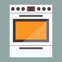Illustration of stove gas oven with front view. Flat and solid color