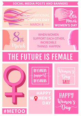 Women's day social media posts, vector set