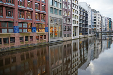 The canals of Hamburg on the Elbe River. Beautiful river channels in the old city of Hamburg. Winter Hamburg.