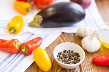 Cooking ingredients on a wooden table