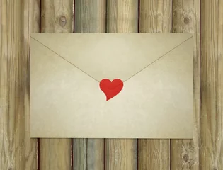 Gordijnen Love Letter Envelope Enclosed by a Red Heart © vali_111