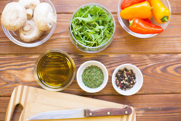 Cooking ingredients on a wooden table