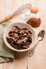 homemade cocoa tagliatelle with butter and parmesan cheese