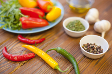 Cooking ingredients on a wooden table