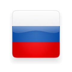 Square glossy icon with national flag of Russia on white background
