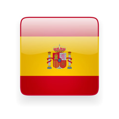 Square glossy icon with national flag of Spain on white background
