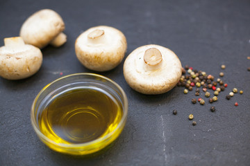 cooking ingredients on a black stone background