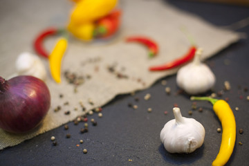 cooking ingredients on a black stone background