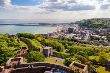 Dover harbour and town aerial view Kent  Southern England UK - obrazy, fototapety, plakaty