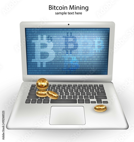 Digital Vector Cryptocurrency Bitcoin Mining Transfers From Laptop - 