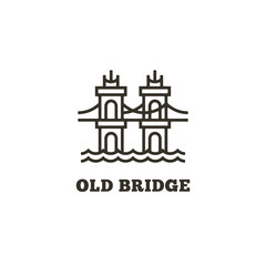 Line art vector illustration of old bridge. Outline bridge logo