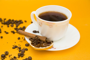 Coffee on yellow background