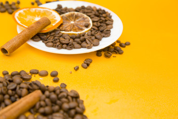 Coffee on yellow background
