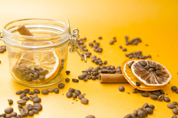 Coffee on yellow background
