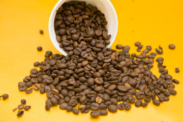 Coffee on yellow background