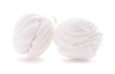 Fototapeta na wymiar Sweet dessert white zephyr marshmallows isolated on white background,