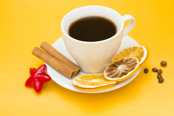Coffee on yellow background