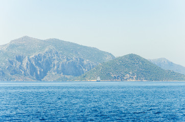 View island in Turkey Aegean Sea water  Rocky coast deserted near Marmaris Ichmeler summer holiday trip panorama landscape