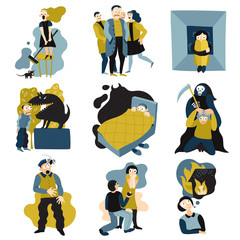 Human Fears Flat Icons Set 