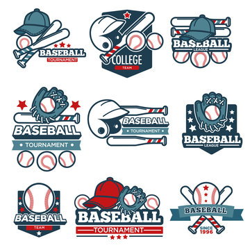 Baseball vector icon templates set of player bat, ball and helmet
