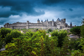 Obraz premium View point of Cite de Carcassonne, castle and historical fortress France