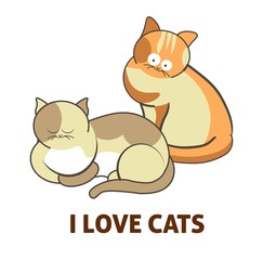 I love cute cats pets or kittens playing or posing vector flat icon