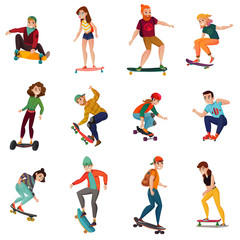 Fototapeta na wymiar Skateboarders Characters Set