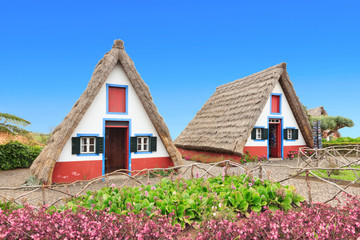 Fototapeta na wymiar Typical A-frame houses of Madeira