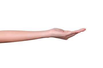 Fototapeta premium empty female woman hand holding isolated on white