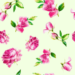 Seamless pattern of roses painted in watercolor.