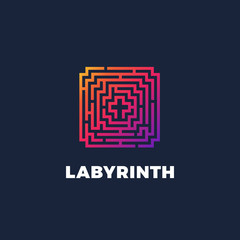 Color gradient logo of labyrinth. Vector logotype