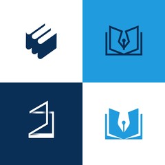 Set of simple minimalistic logotypes of books. Book store logos