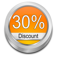 30% Discount button - 3D illustration