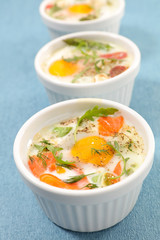 baked egg with cream and salmon