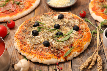 pizza on wood background
