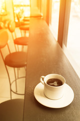 hot cup of coffe in the coffee shop