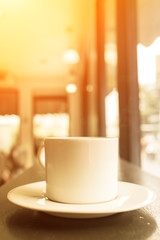 hot cup of coffe in the coffee shop