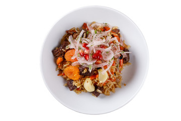 A fragrant pilau on a white background.