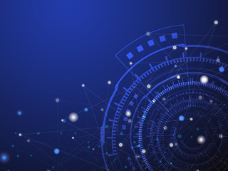 Blue technology circle and computer science abstract background with blue and white line dot. Business and Connection concept. Futuristic and Industry 4.0 concept. Internet cyber and network theme.