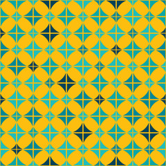 Seamless vintage pattern with blue shapes and yellow background