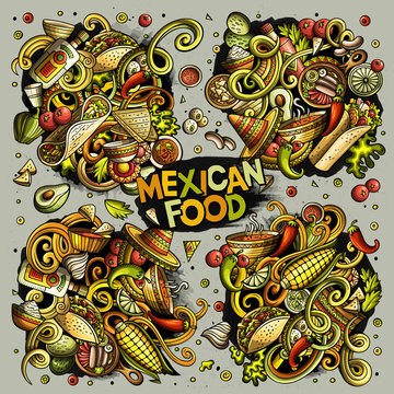 Vector set of Mexican food combinations of objects and elements