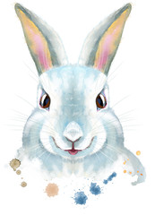 Watercolor illustration of a white rabbit