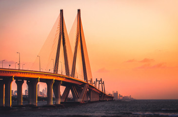 Fototapeta na wymiar Bandra Worli Sea link in Mumbai at sunset